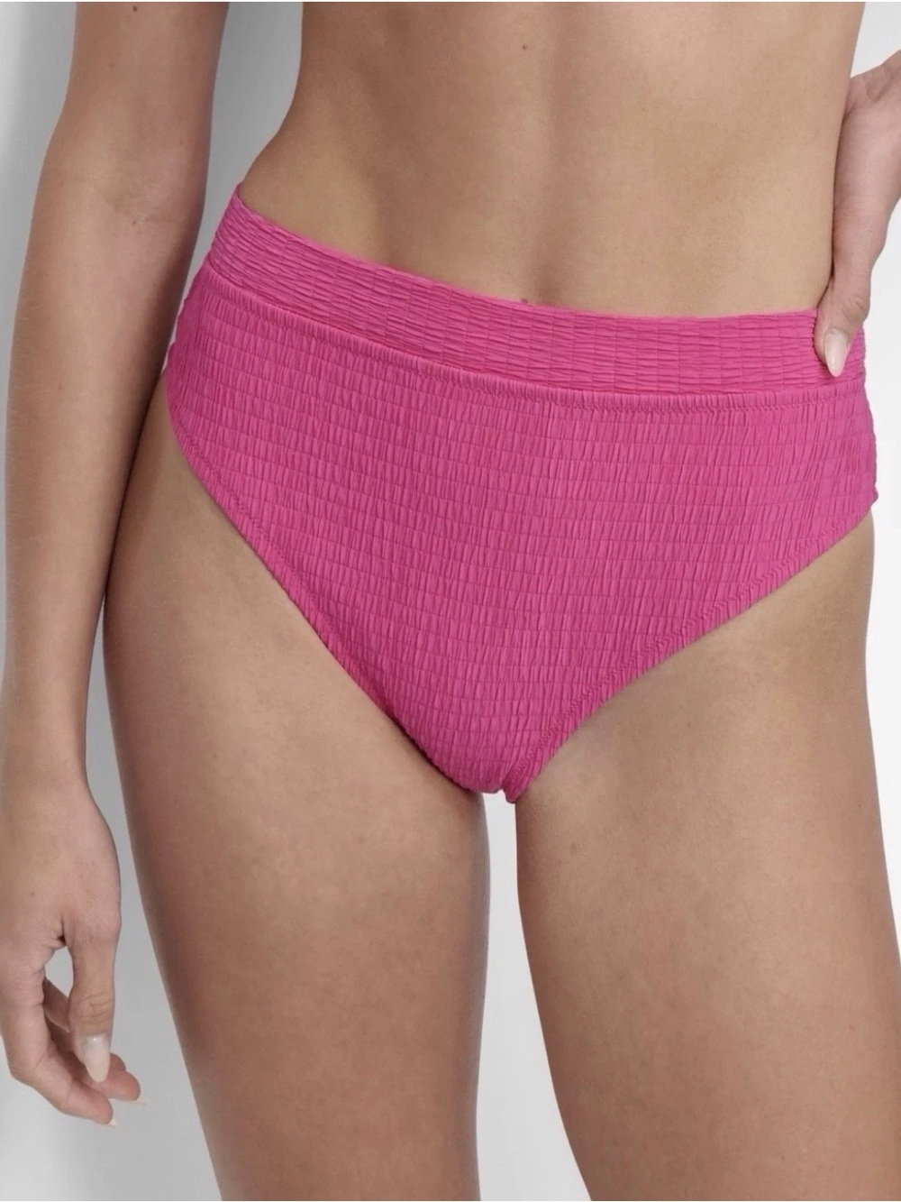 DKNY Women’s High-Waist Textured Bikini Bottoms L